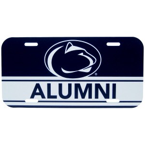 navy and white license plate with Penn State Athletic Logo above Alumni